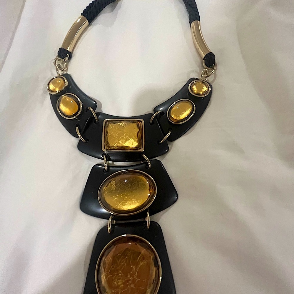 Chico's Black and Gold Geometric Statement Necklace